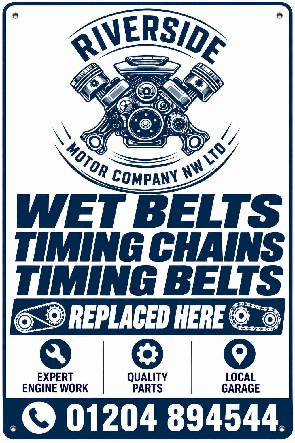 Riverside wet belts, timing chains and timing belts sign